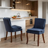Chaises de salle à manger rembourrées en tissu chenille avec pieds en bois massif (lot de 2)
