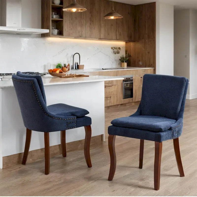Chaises de salle à manger rembourrées en tissu chenille avec pieds en bois massif (lot de 2)