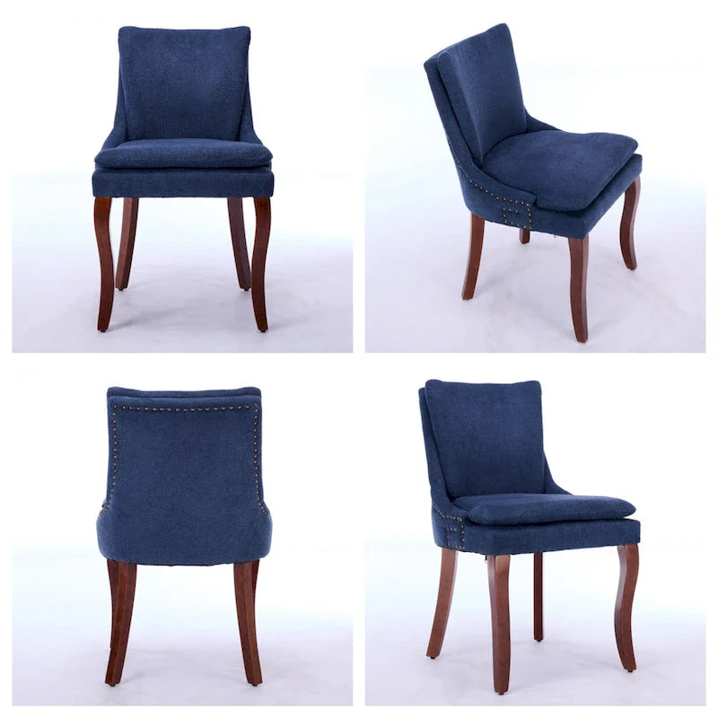 Chaises de salle à manger rembourrées en tissu chenille avec pieds en bois massif (lot de 2)