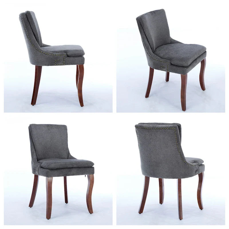 Chaises de salle à manger rembourrées en tissu chenille avec pieds en bois massif (lot de 2)