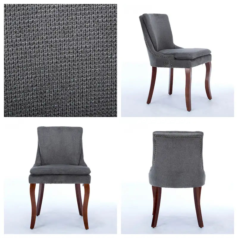 Chaises de salle à manger rembourrées en tissu chenille avec pieds en bois massif (lot de 2)