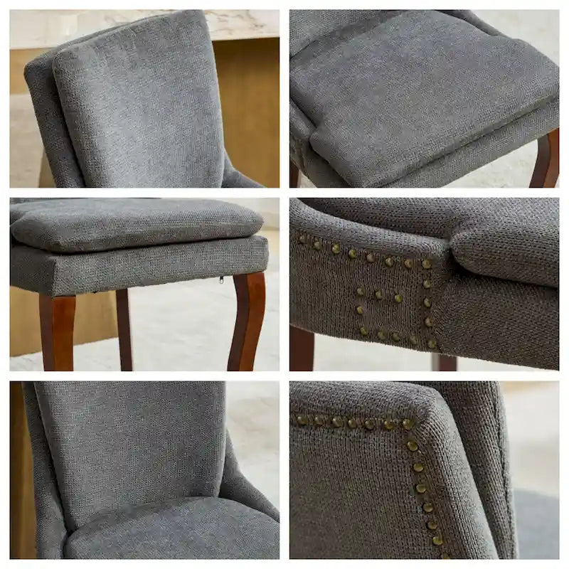 Chaises de salle à manger rembourrées en tissu chenille avec pieds en bois massif (lot de 2)