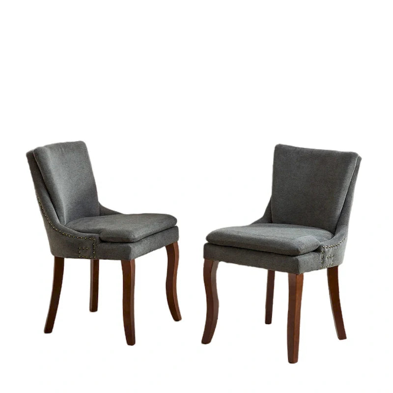 Chaises de salle à manger rembourrées en tissu chenille avec pieds en bois massif (lot de 2)