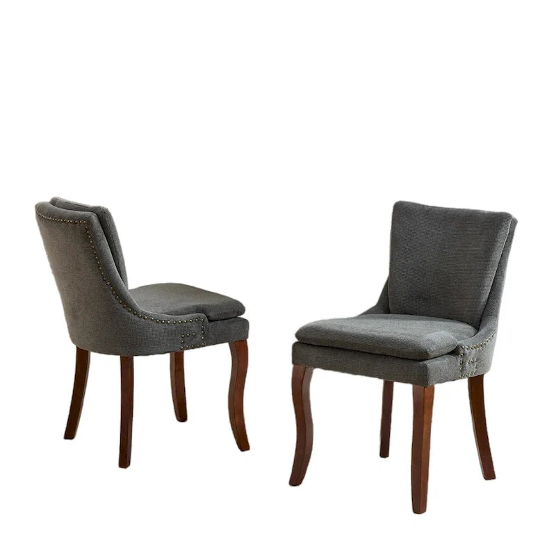 Chaises de salle à manger rembourrées en tissu chenille avec pieds en bois massif (lot de 2)