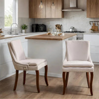 Chaises de salle à manger rembourrées en tissu chenille avec pieds en bois massif (lot de 2)