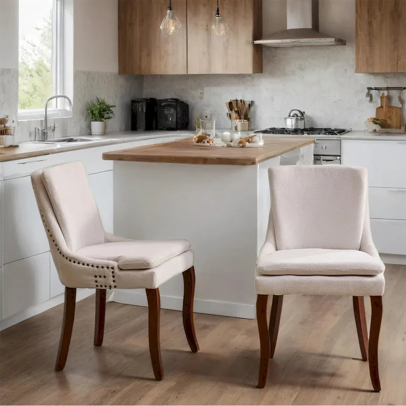 Chaises de salle à manger rembourrées en tissu chenille avec pieds en bois massif (lot de 2)