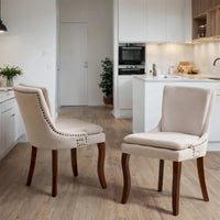 Chaises de salle à manger rembourrées en tissu chenille avec pieds en bois massif (lot de 2)