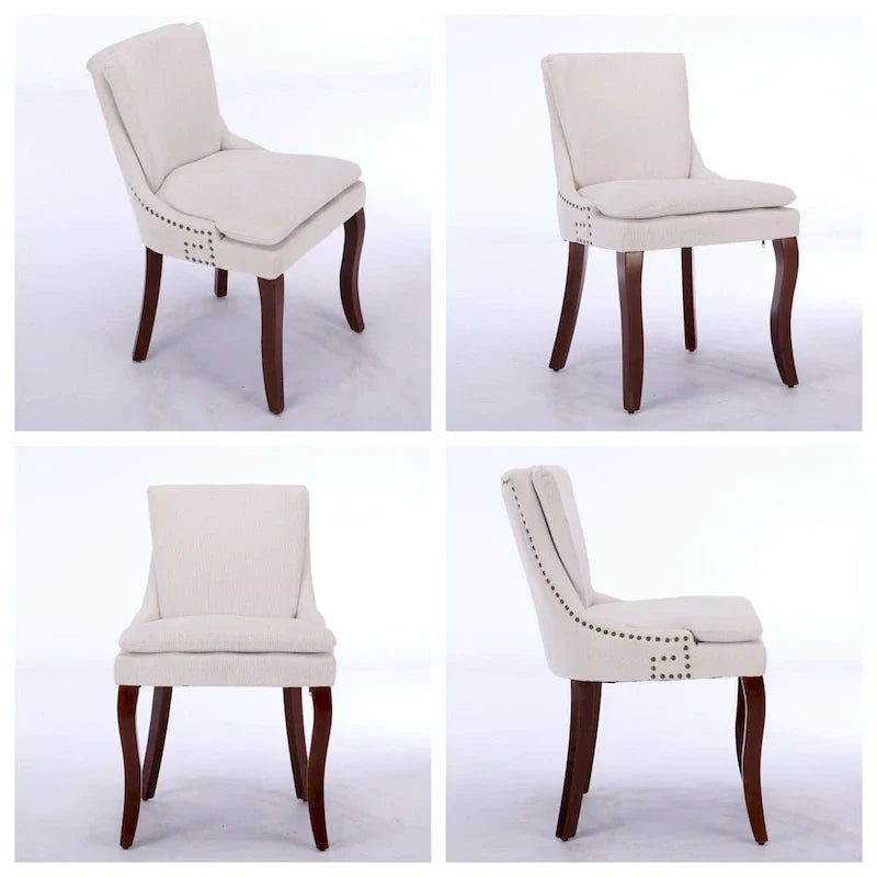 Chaises de salle à manger rembourrées en tissu chenille avec pieds en bois massif (lot de 2)