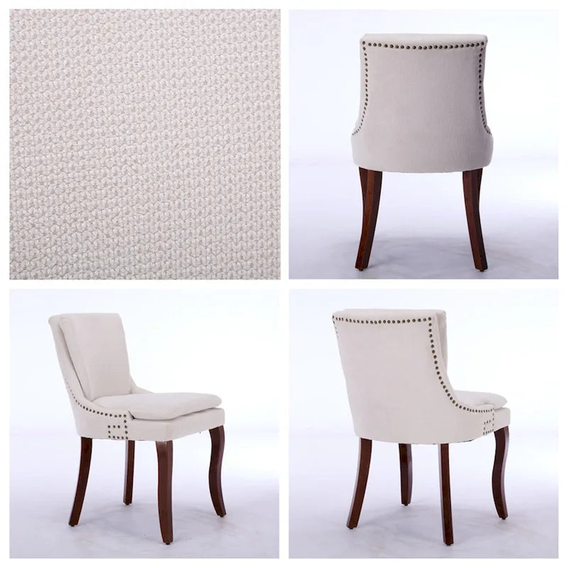 Chaises de salle à manger rembourrées en tissu chenille avec pieds en bois massif (lot de 2)