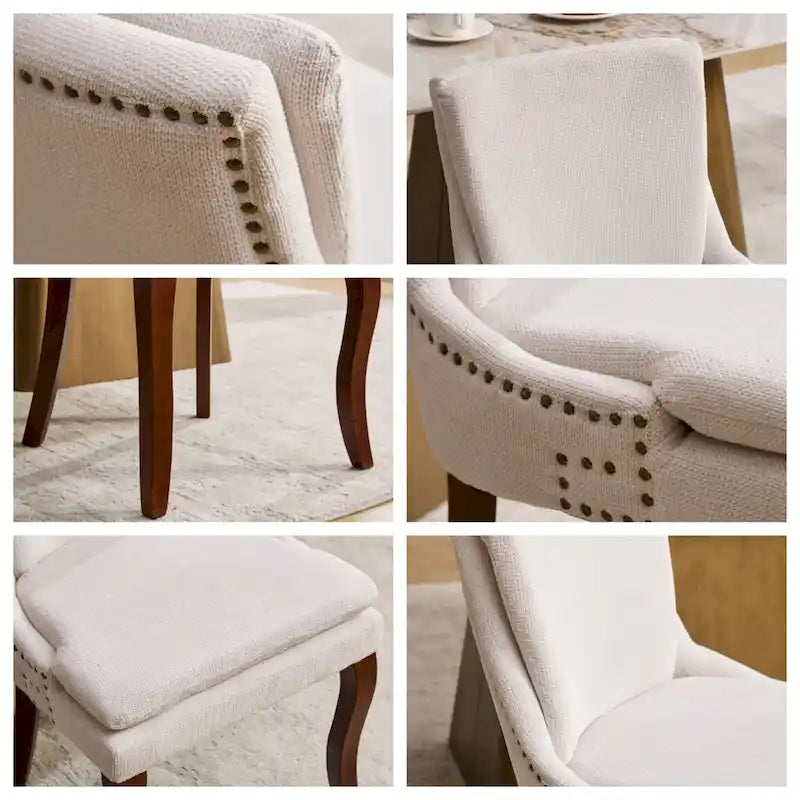 Chaises de salle à manger rembourrées en tissu chenille avec pieds en bois massif (lot de 2)