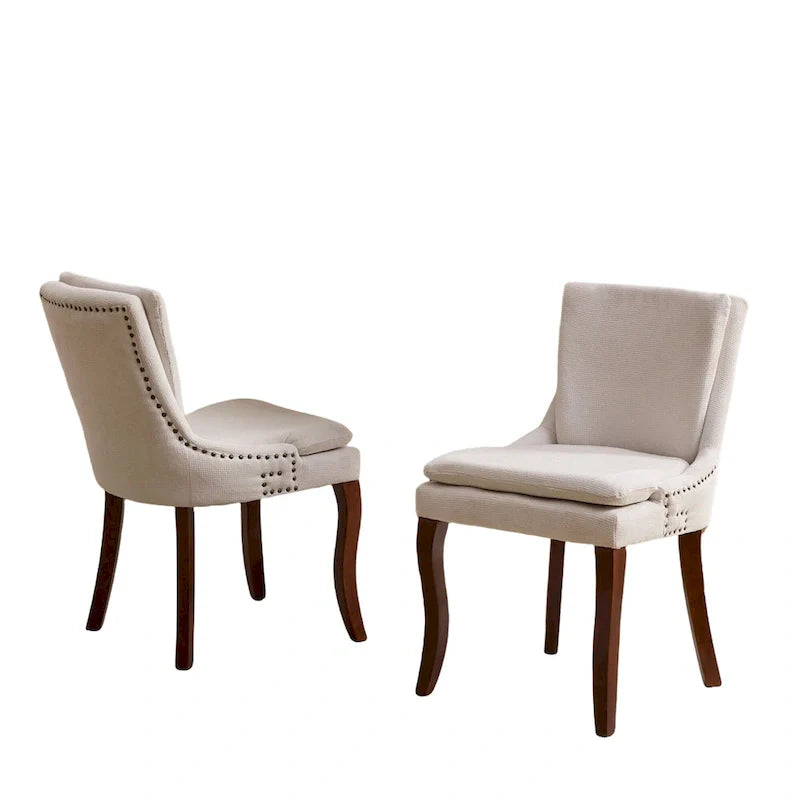 Chaises de salle à manger rembourrées en tissu chenille avec pieds en bois massif (lot de 2)