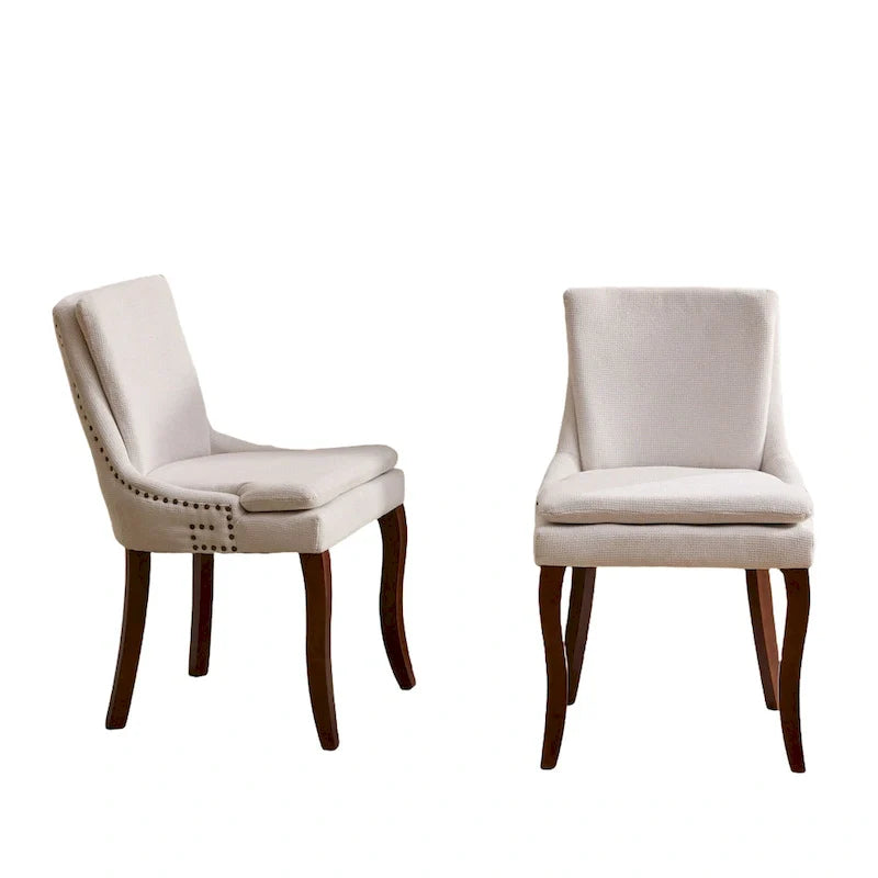 Chaises de salle à manger rembourrées en tissu chenille avec pieds en bois massif (lot de 2)