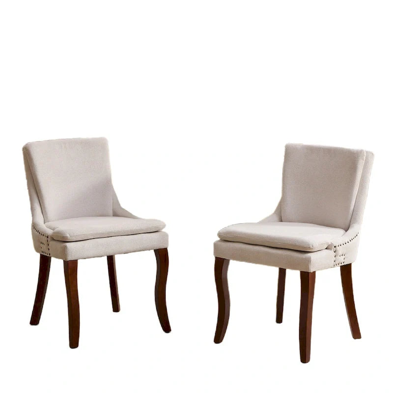 Chaises de salle à manger rembourrées en tissu chenille avec pieds en bois massif (lot de 2)