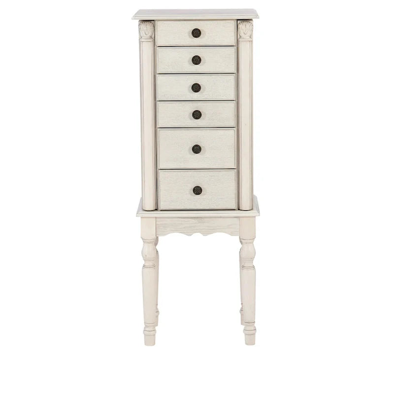 Armoire à bijoux avec 6 tiroirs de rangement et panneaux lateraux - 37 - Crème