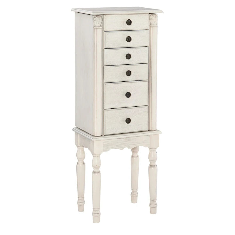 Armoire à bijoux avec 6 tiroirs de rangement et panneaux lateraux - 37 - Crème