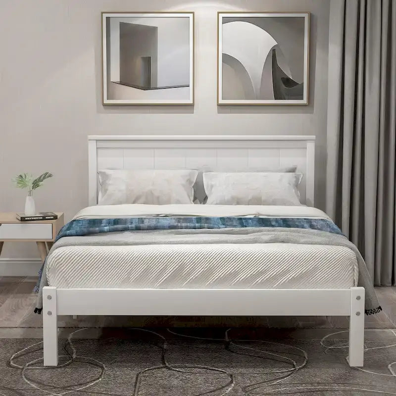 Lit plateforme en bois double avec tête de lit classique Rembourré Cadre de lit pour chambre à coucher, aucun sommier tapissier requis, assemblage facile