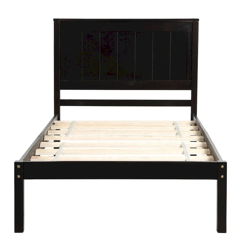 Lit plateforme en bois double avec tête de lit classique Rembourré Cadre de lit pour chambre à coucher, aucun sommier tapissier requis, assemblage facile