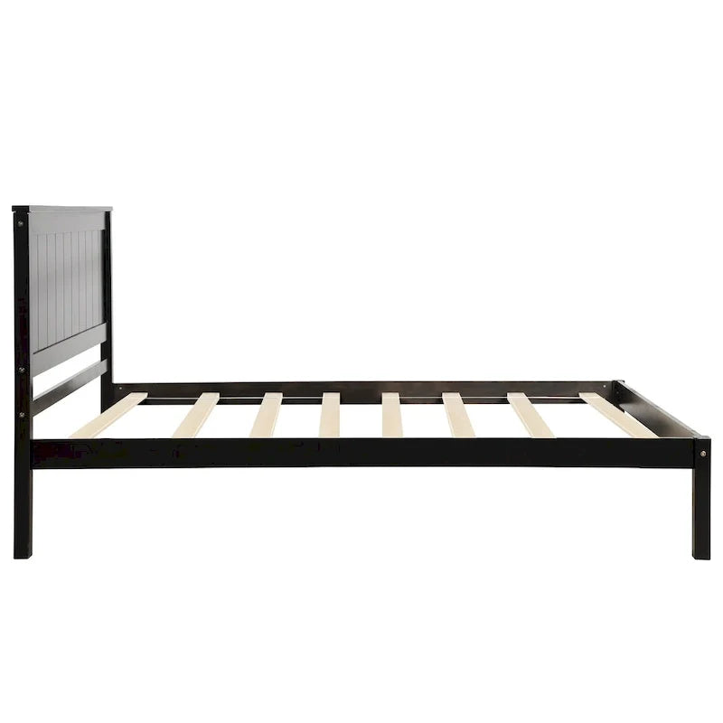 Lit plateforme en bois double avec tête de lit classique Rembourré Cadre de lit pour chambre à coucher, aucun sommier tapissier requis, assemblage facile