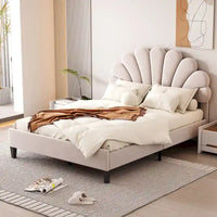 Lit plateforme pleine grandeur classique Cadre de lit rembourré en velours doux avec tête de lit à motif floral, AUCUN sommier tapissier requis