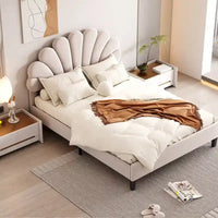 Lit plateforme pleine grandeur classique Cadre de lit rembourré en velours doux avec tête de lit à motif floral, AUCUN sommier tapissier requis