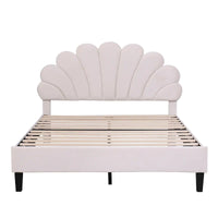 Lit plateforme pleine grandeur classique Cadre de lit rembourré en velours doux avec tête de lit à motif floral, AUCUN sommier tapissier requis