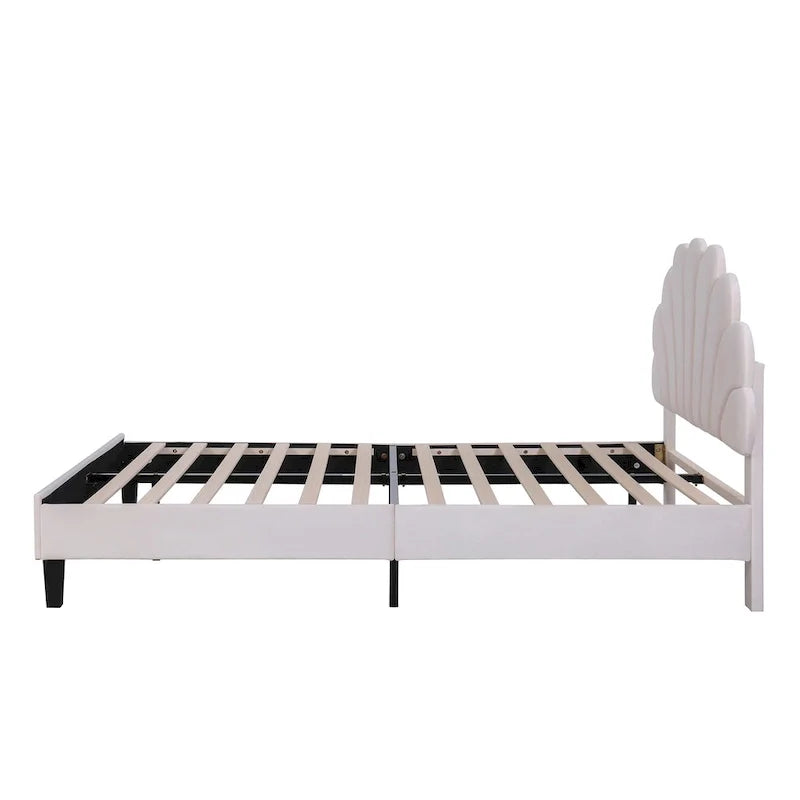 Lit plateforme pleine grandeur classique Cadre de lit rembourré en velours doux avec tête de lit à motif floral, AUCUN sommier tapissier requis