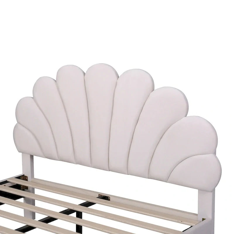 Lit plateforme pleine grandeur classique Cadre de lit rembourré en velours doux avec tête de lit à motif floral, AUCUN sommier tapissier requis