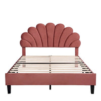 Lit plateforme pleine grandeur classique Cadre de lit rembourré en velours doux avec tête de lit à motif floral, AUCUN sommier tapissier requis