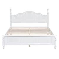 Lit plateforme queen size de style rétro, cadre de lit plateforme en bois avec support en lattes de bois massif et tête de lit incurvée
