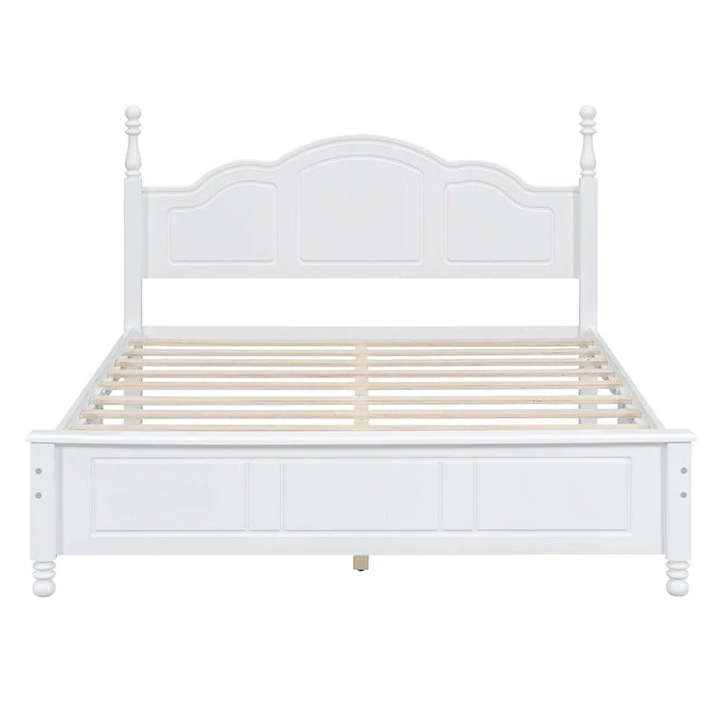 Lit plateforme queen size de style rétro, cadre de lit plateforme en bois avec support en lattes de bois massif et tête de lit incurvée