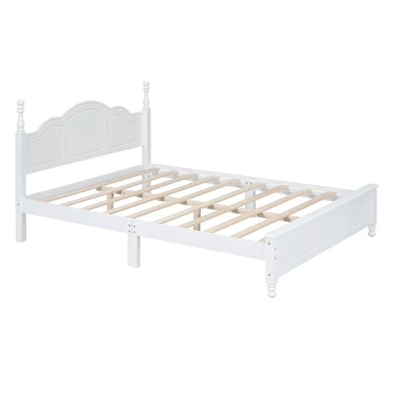 Lit plateforme queen size de style rétro, cadre de lit plateforme en bois avec support en lattes de bois massif et tête de lit incurvée