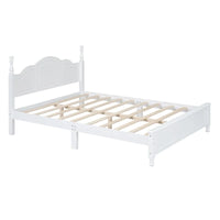 Lit plateforme queen size de style rétro, cadre de lit plateforme en bois avec support en lattes de bois massif et tête de lit incurvée
