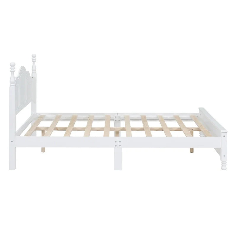 Lit plateforme queen size de style rétro, cadre de lit plateforme en bois avec support en lattes de bois massif et tête de lit incurvée
