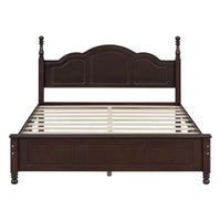 Lit plateforme queen size de style rétro, cadre de lit plateforme en bois avec support en lattes de bois massif et tête de lit incurvée
