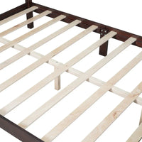 Lit plateforme queen size de style rétro, cadre de lit plateforme en bois avec support en lattes de bois massif et tête de lit incurvée