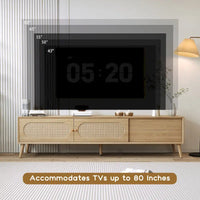 Meuble TV pour téléviseurs jusqu'à 80 pouces, meuble TV de style ferme moderne, centre de divertissement avec pieds en bois massif