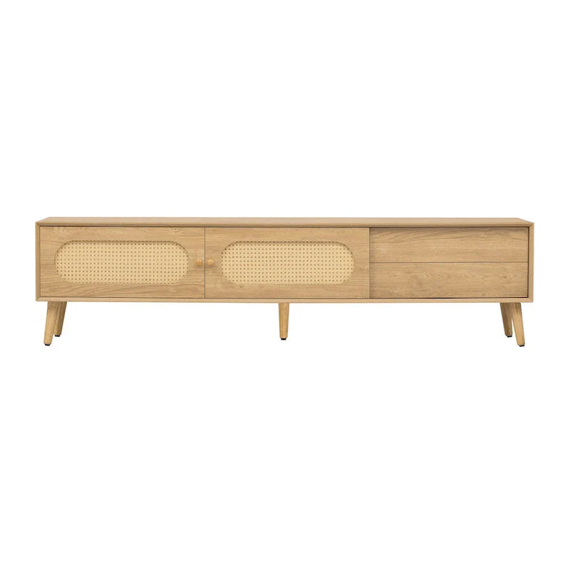 Meuble TV pour téléviseurs jusqu'à 80 pouces, meuble TV de style ferme moderne, centre de divertissement avec pieds en bois massif