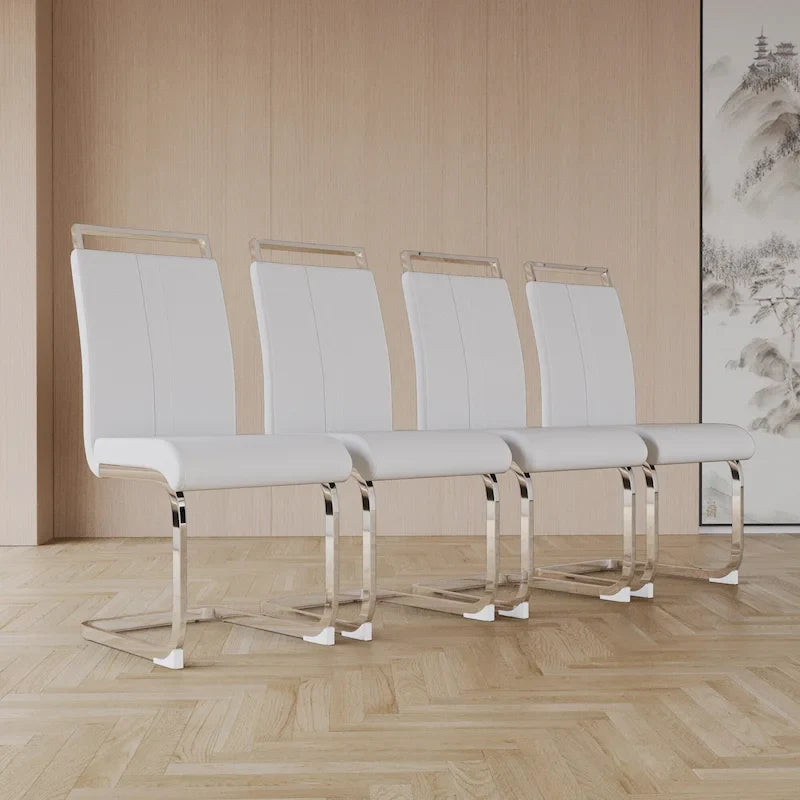 Chaise de salle à manger à dossier haut rembourrée en cuir PU avec pieds en métal (lot de 4)