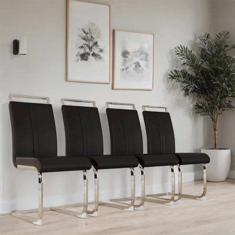 Chaise de salle à manger à dossier haut rembourrée en cuir PU avec pieds en métal (lot de 4)