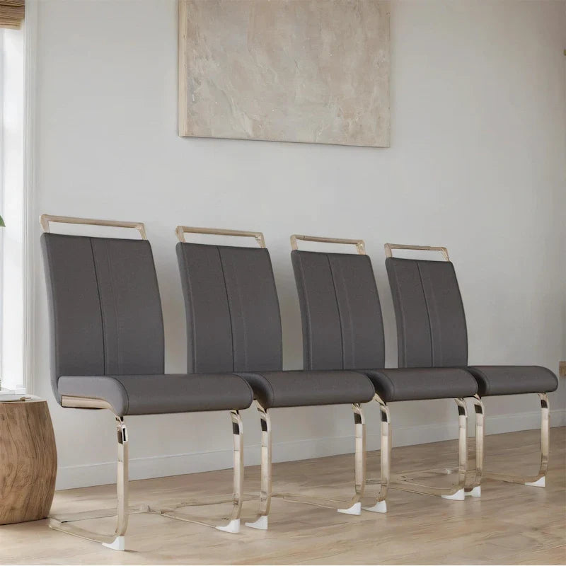 Chaise de salle à manger à dossier haut rembourrée en cuir PU avec pieds en métal (lot de 4)