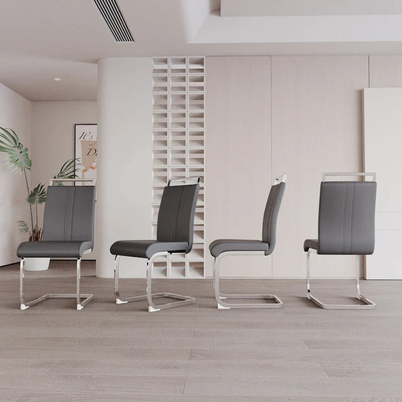 Chaise de salle à manger à dossier haut rembourrée en cuir PU avec pieds en métal (lot de 4)