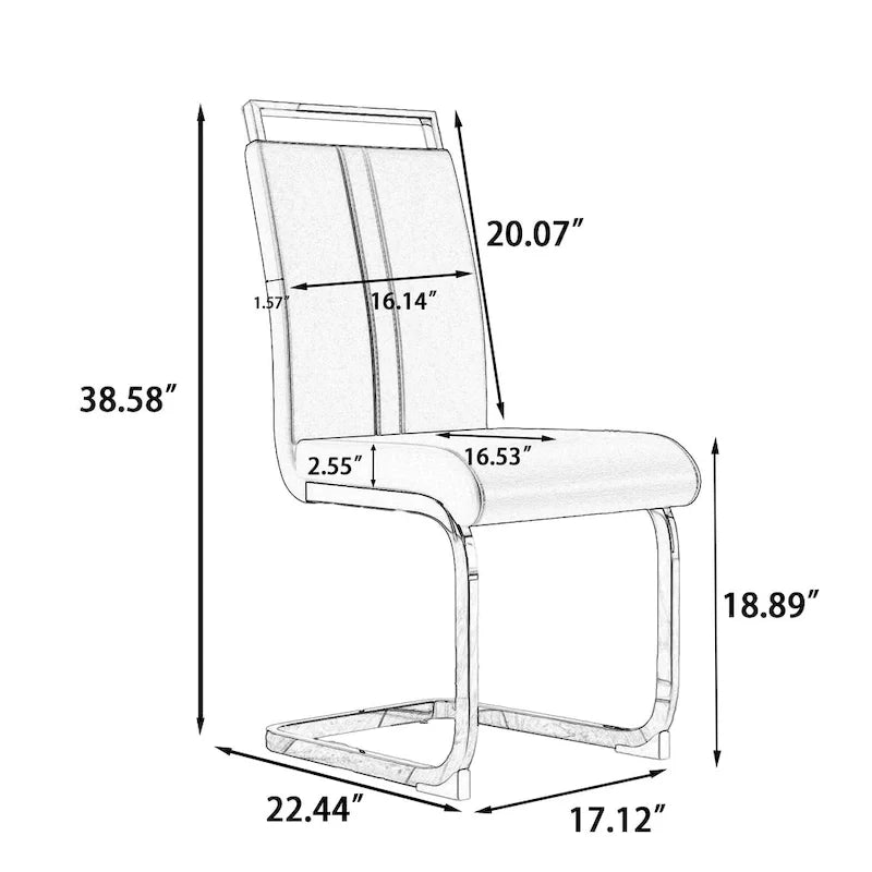 Chaise de salle à manger à dossier haut rembourrée en cuir PU avec pieds en métal (lot de 4)