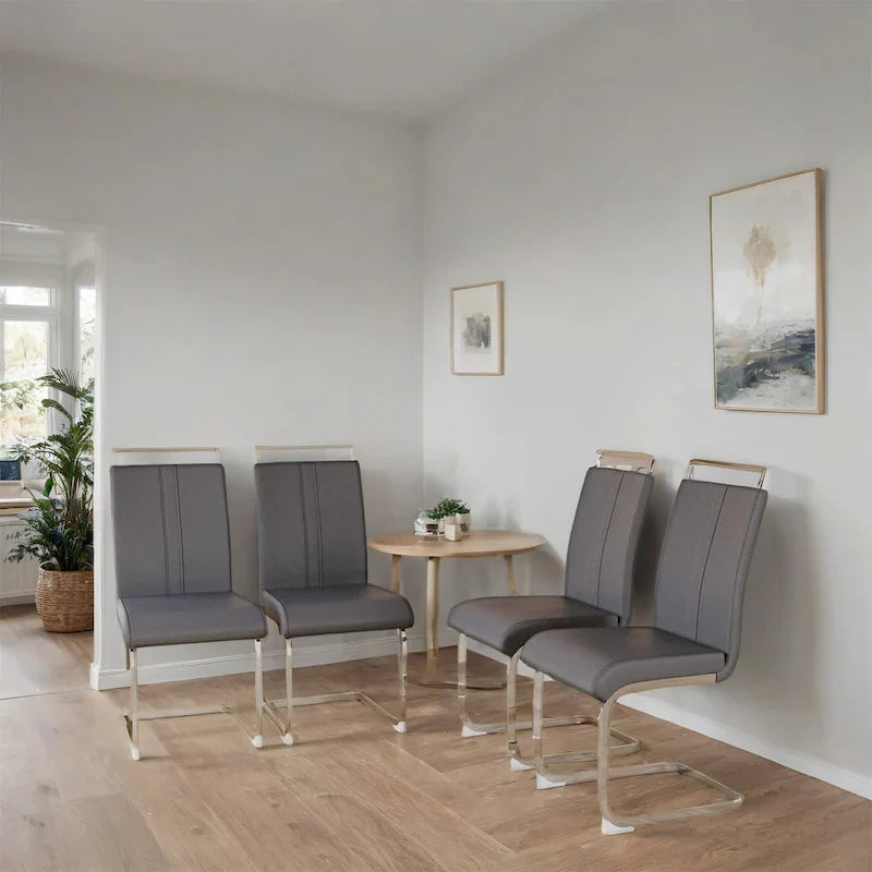Chaise de salle à manger à dossier haut rembourrée en cuir PU avec pieds en métal (lot de 4)