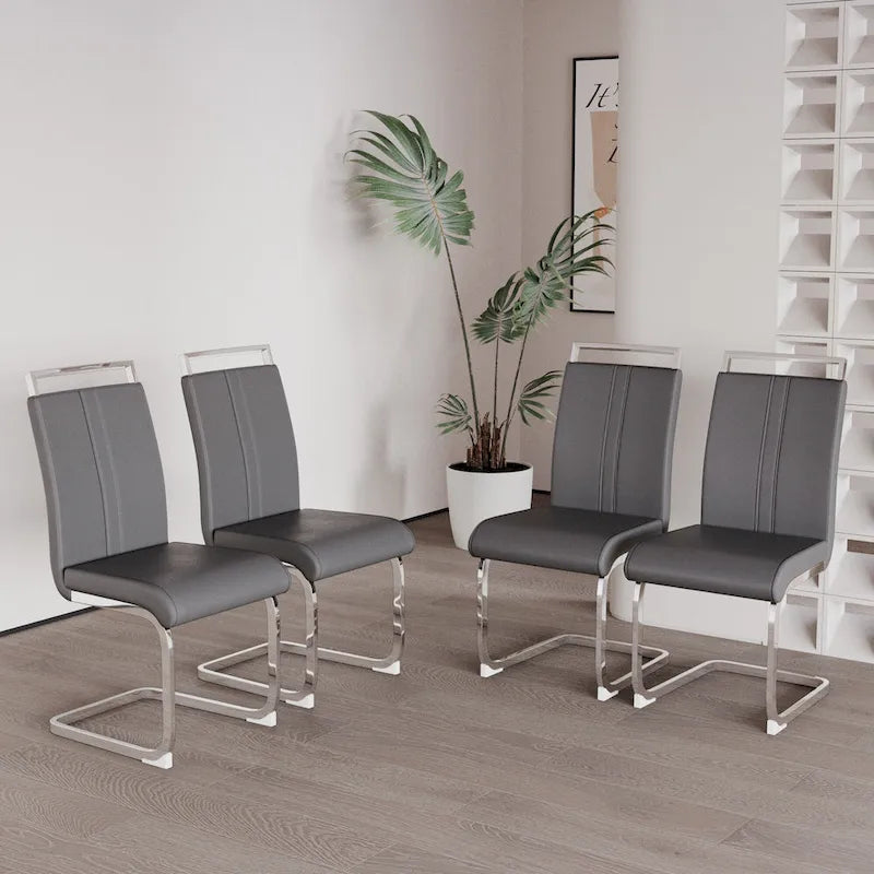 Chaise de salle à manger à dossier haut rembourrée en cuir PU avec pieds en métal (lot de 4)