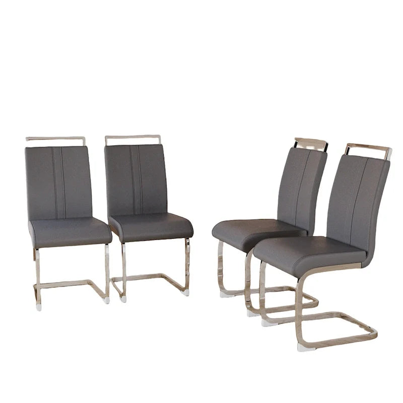 Chaise de salle à manger à dossier haut rembourrée en cuir PU avec pieds en métal (lot de 4)