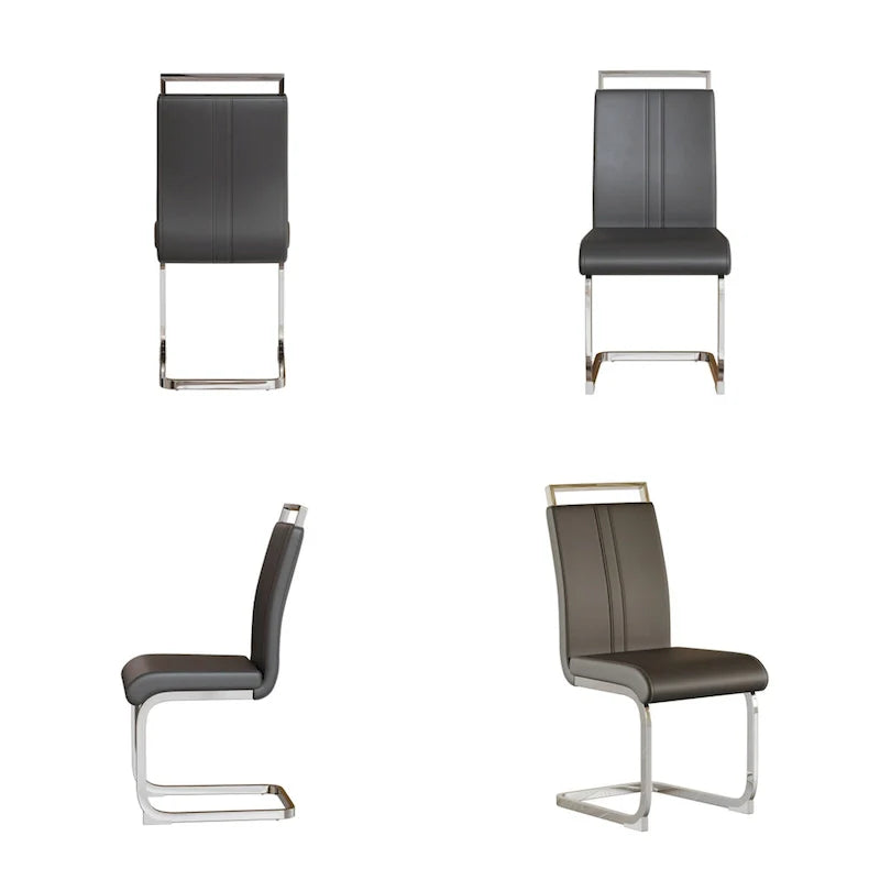 Chaise de salle à manger à dossier haut rembourrée en cuir PU avec pieds en métal (lot de 4)