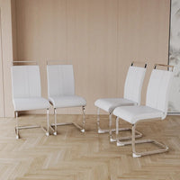 Chaise de salle à manger à dossier haut rembourrée en cuir PU avec pieds en métal (lot de 4)