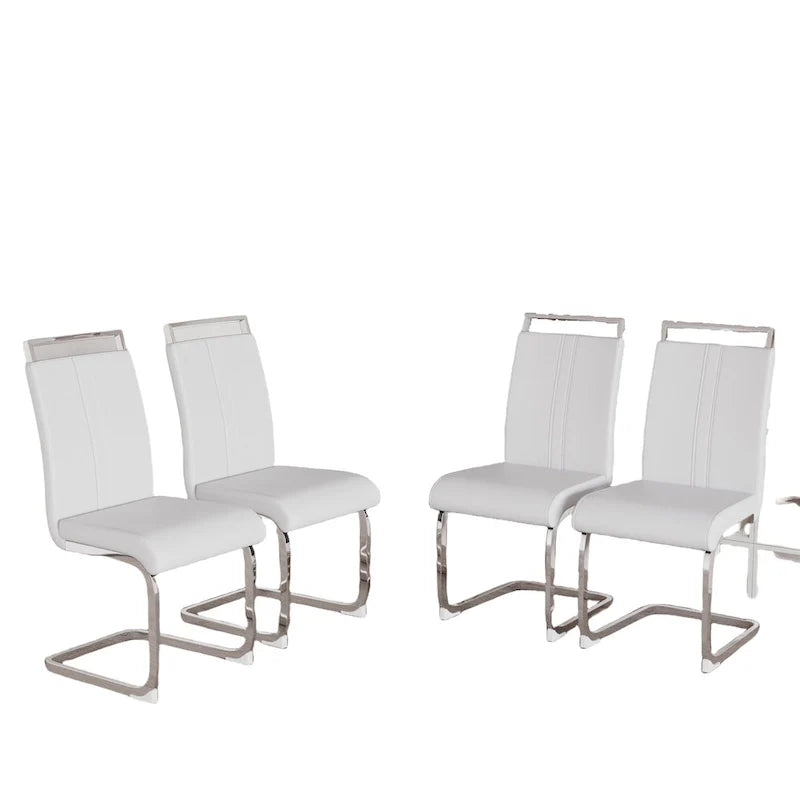 Chaise de salle à manger à dossier haut rembourrée en cuir PU avec pieds en métal (lot de 4)