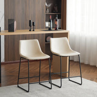 Vintage 24 - Lot de 2 tabourets de bar avec dossier en cuir sans accoudoirs, pieds en métal, repose-pieds pour îlot de cuisine, café, pub, comptoir de bar