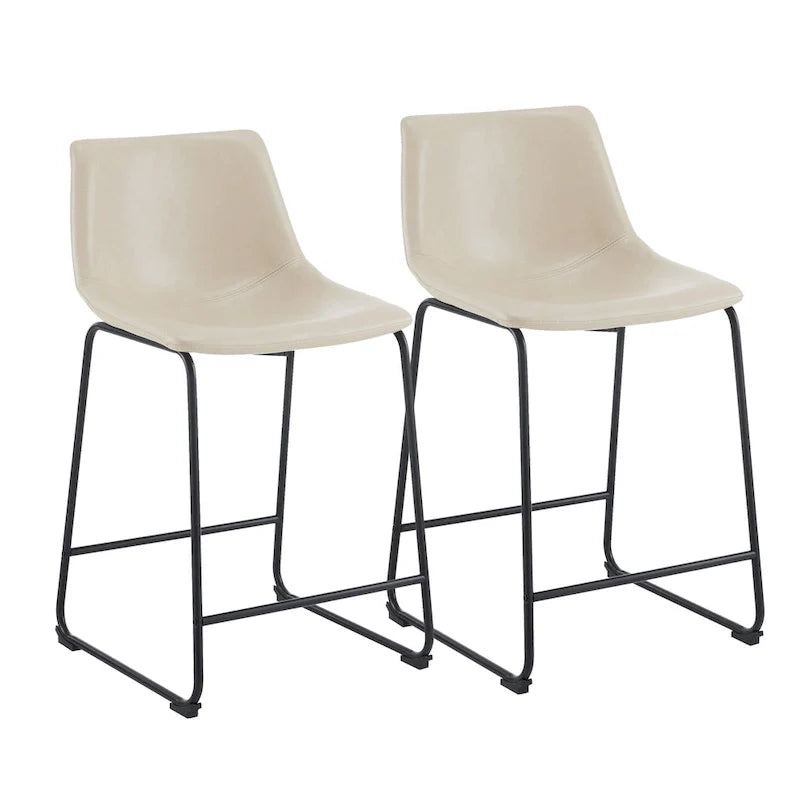 Vintage 24 - Lot de 2 tabourets de bar avec dossier en cuir sans accoudoirs, pieds en métal, repose-pieds pour îlot de cuisine, café, pub, comptoir de bar